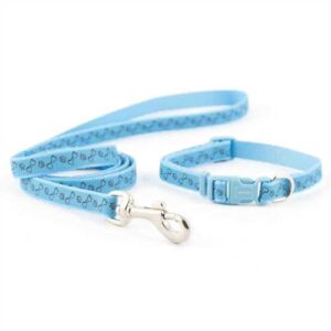 Ancol Small Bite Reflective Paw and Bone Collar and Lead Set blue