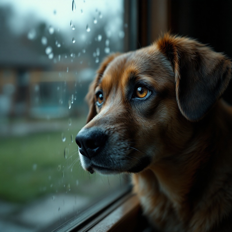 A dog with separation anxiety looking out of a window.