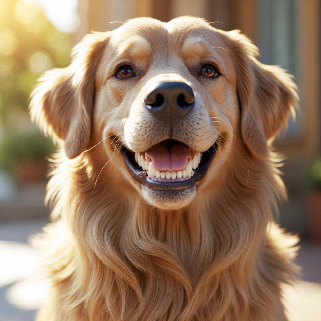 Happy dog with clean teeth after a good pet dental health routine