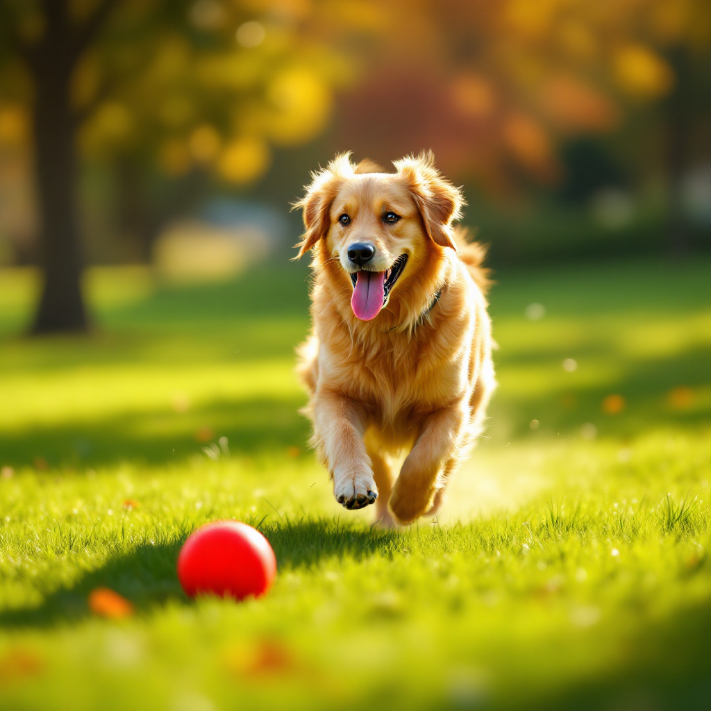 A dog happily playing fetch, demonstrating a healthy exercise routine for pet weight management.