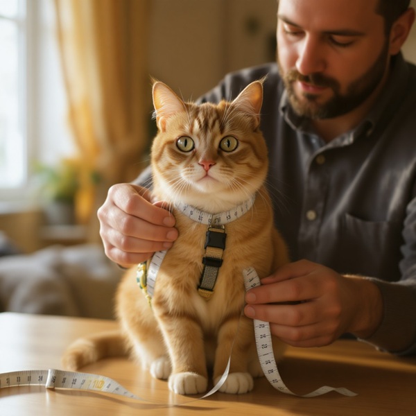a cat being measured for a cat harness