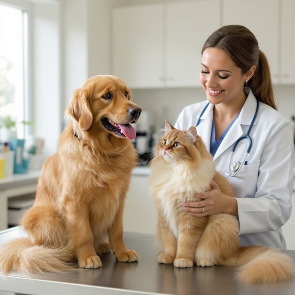 dog and a cat visiting the vets